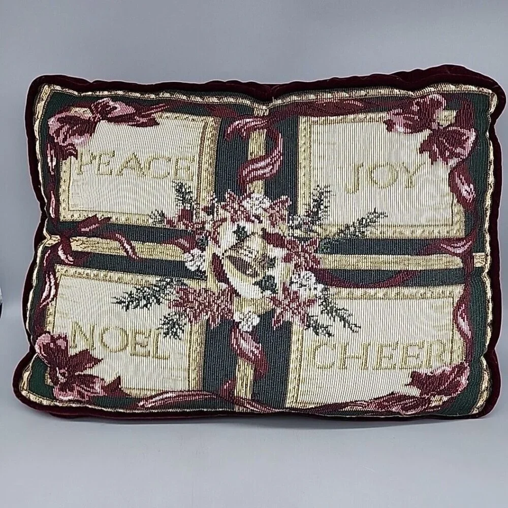 Christmas Needlepoint Decorative Throw Pillow Peace Joy Noel Cheer 16